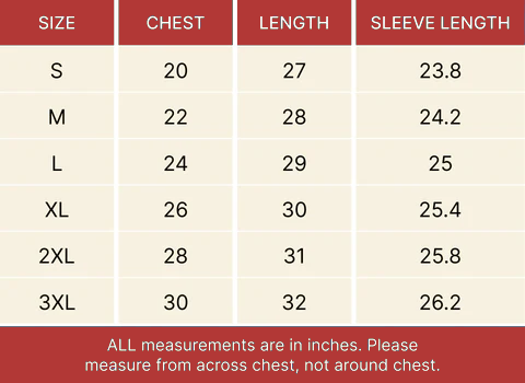 Hoodie Size Chart