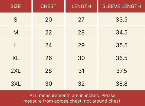 Sweatshirt Size Chart