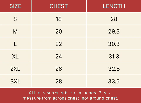 T-Shirt Size Chart